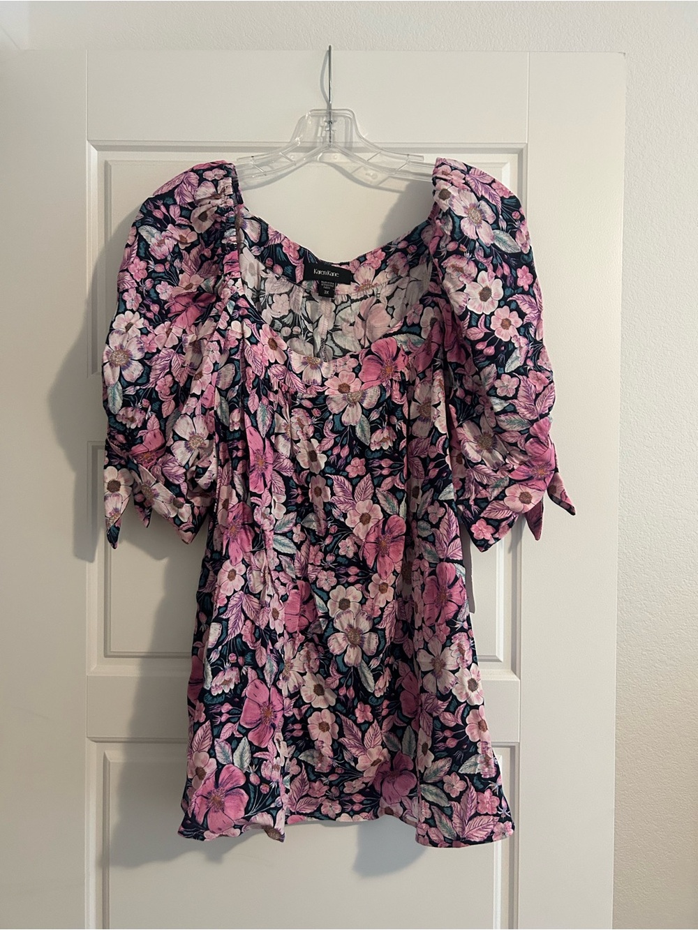 NWT Karen Kane 3x Pink Floral Puff-Sleeve Women's Top